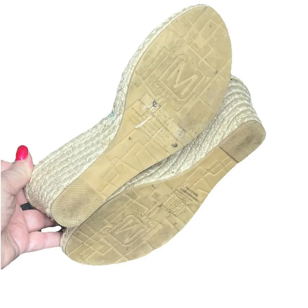 Makers Espadrille Wedge Sandals Womens 8 Black Sling Back Jute Boho Chic Summer